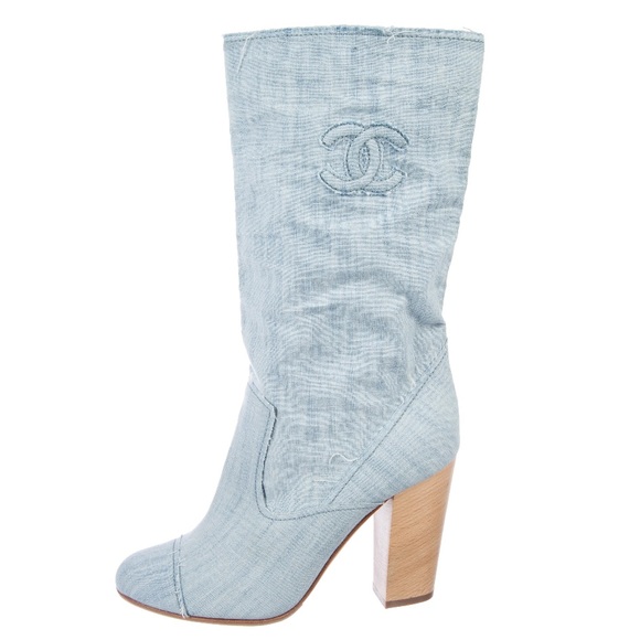 chanel denim boots